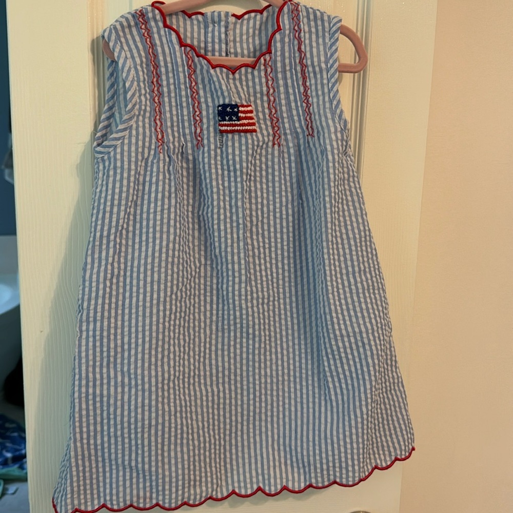 Blue and white gingham American flag dress
